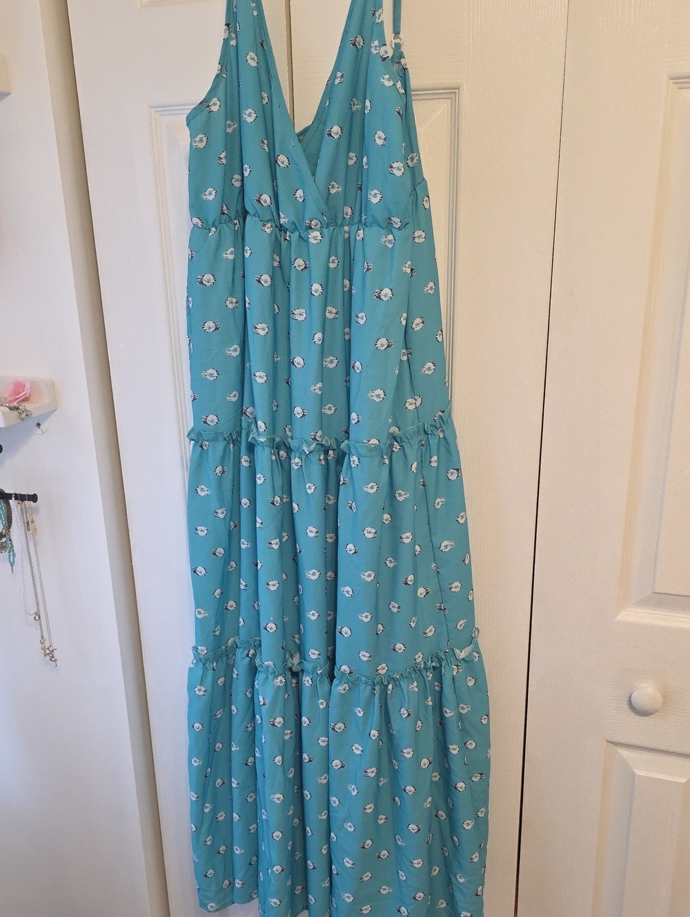 Turquoise Floral Maxi Dress - Sleeveless V-Neck
